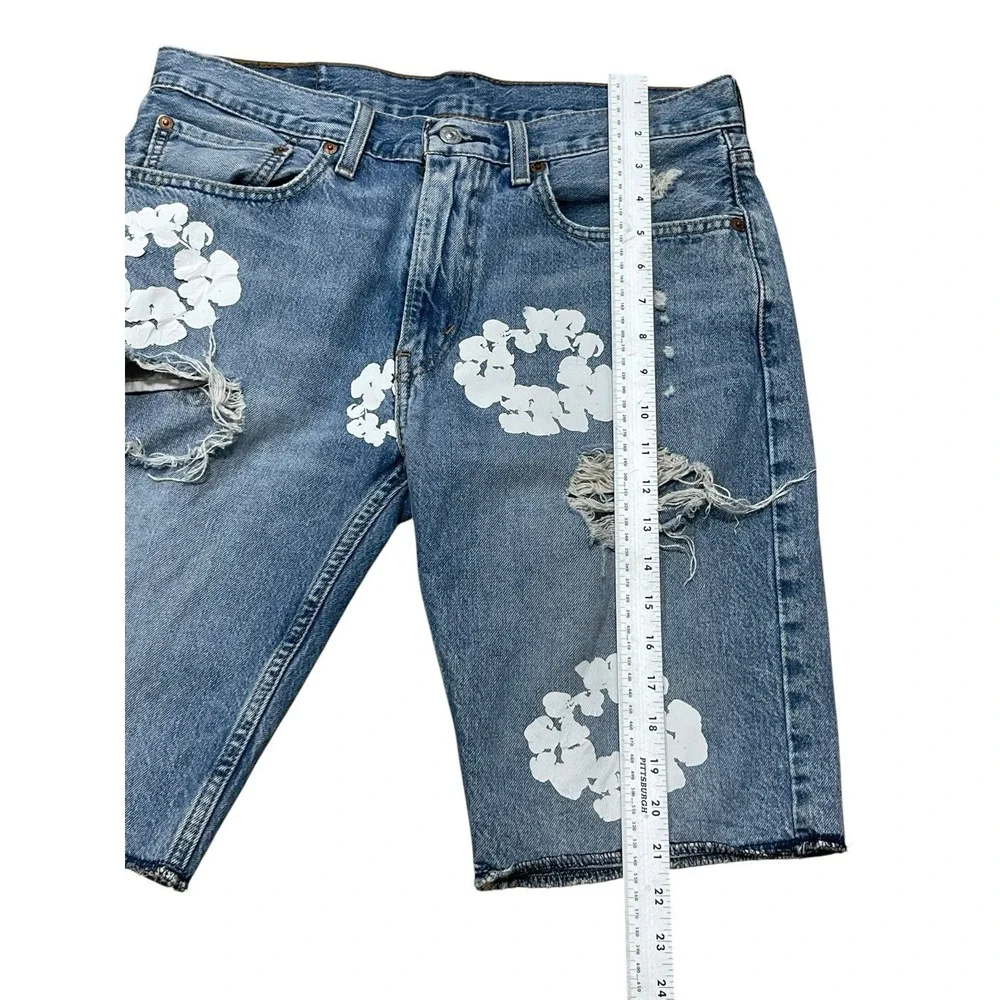 Levi 412 Cutoff Grunge Painted Stamped Denim  Men's Jean Shorts Size 34